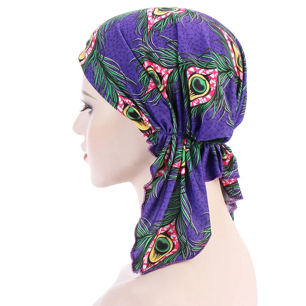 2026 New Trendy Print Muslim Fashion Hijab Turban Bonnet Long Tail Head Wraps Soft Elastic Hijab Hats Chemo Cap For Women Girls