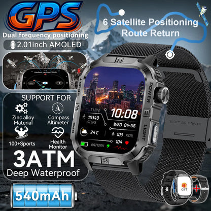 New Outdoor Military Men Smartwatch Equipped With GPS Sports LED Lighting, Compass, Wireless Communication IP68 Waterproof Watch
