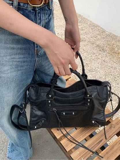 2026 Trendy Motorcycle Bags Women's City Tote Bag Y2k Classic Street Fashionable Shoulder Pu Leather Crossbody Handbag