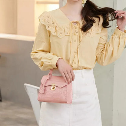Chic Crocodile Small Tote Bag Ladies Handbag Vintage Square Bag Stylish Chain Shoulder Crossbody Bags Daily Use Phone Coin Purse