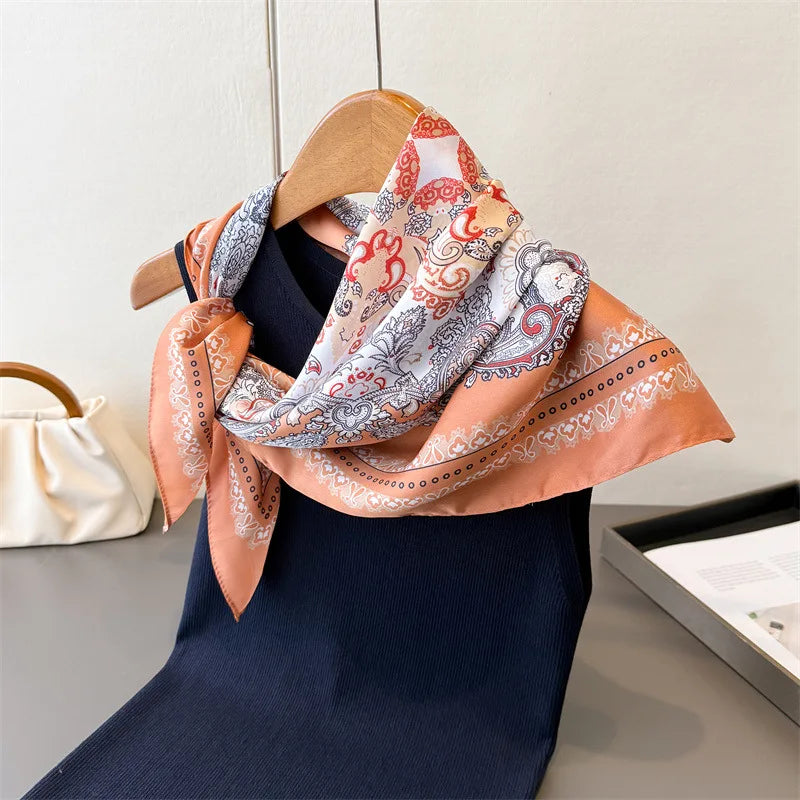 2025 New Paisley Print Silk Scarf for Women Square Hijab Soft Neck Tie Female Fashion Decoration Silk Headscarf 70*70cm Kerchief