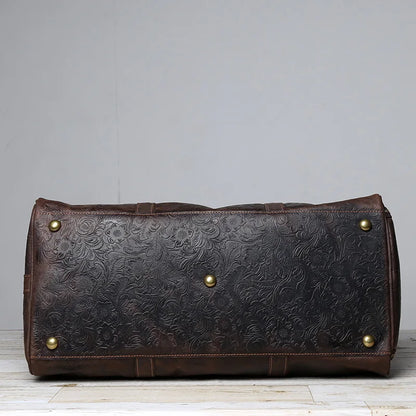 Vintage Embossed Tote High-Capacity Leather For A Short Trip Baotou Leather Belt Shoe Compartment Clothes Duffel Bag Gym Bag