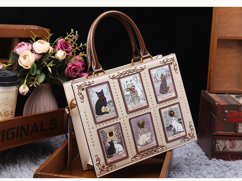Vintage and Luxury Designer Bag with Delicate Embroidery Cat Printing Women Popular and Fashionable Tote Bag with Large Capacity