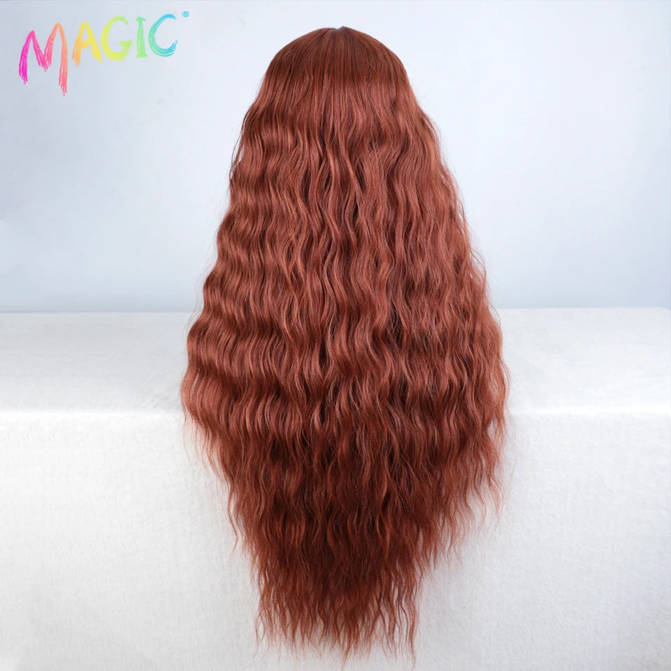 Magic Synthetic Lace Front Wig Long Deep Wavy 30 Inch Ombre Blonde Ginger Lace Wigs For Black Women Heat Resistant Cosplay Wigs