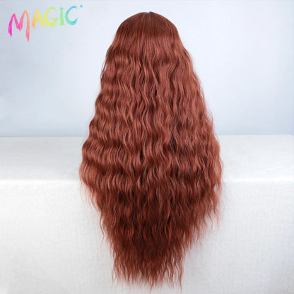 Magic Synthetic Lace Front Wig Long Deep Wavy 30 Inch Ombre Blonde Ginger Lace Wigs For Black Women Heat Resistant Cosplay Wigs