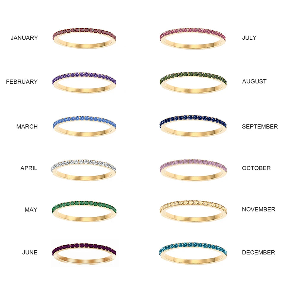 EMANCO Rhinestone Birthstone Stainless Steel Ring Luxury Jewelry Gift 12 Zodiac Sparkling Rings for Women Wholesale US5/6/7/8