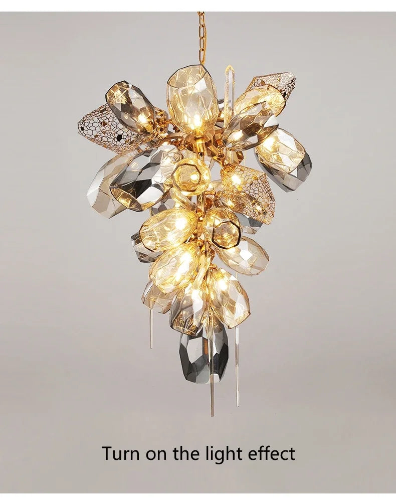 Postmodern Luxury K9 Crystal Chandelier Kitchen Island Decor LED Lighting Cognac Glass Dining Room Hanging Lights Loft Lamps