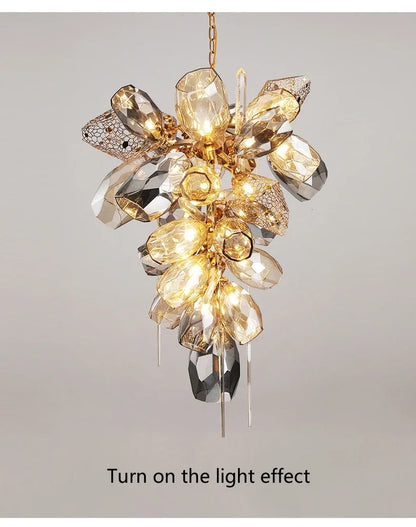 Postmodern Luxury K9 Crystal Chandelier Kitchen Island Decor LED Lighting Cognac Glass Dining Room Hanging Lights Loft Lamps