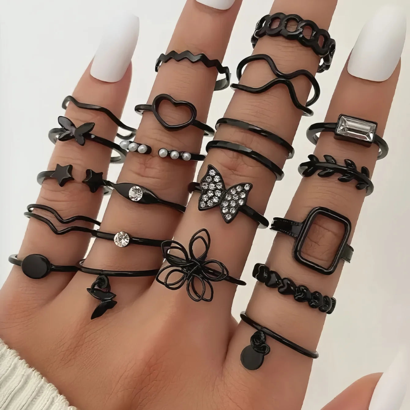 12/24/36/48/100Pieces Fashion Hollow Rings Set For Women Mix Style Trendy Butterfly Flowers Snake Daily Jewelry Party Gifts