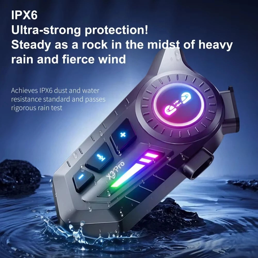 X3 Pro Motorcycle Helmet Bluetooth Headset 2-Riders Intercom 1000M BT6.0 IPX6 Waterproof Voice Assistant NoiseReduction FM Radio