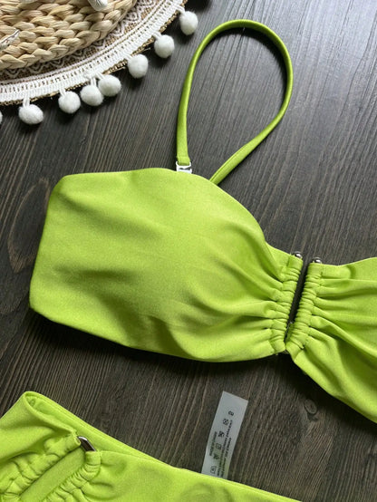 Bandeau Bikini Push Up Women Swimsuits 2026 Sexy Female Swimwear Brazilian Bikini Set Thong Biquini Swim Suits Solid Beachwear
