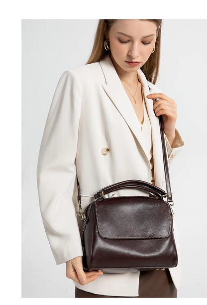 Women Cow Leather Commute Crossbody Bags Women Retro Cowhide Large Capacity Shoulder Bag Ladies Fashion Luxury Designer Handbags