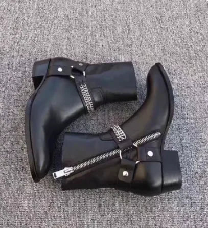 Brown Men Chelsea Boots Handmade High-quality Cow Suede Business Casual Square Toe Mid-heel Men Shoes Motorcycle Boots With Heel