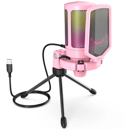 FIFINE USB Condenser Gaming Microphone, for PC PS4 PS5 MAC with Pop Filter Shock Mount&Gain Control for Podcasts ,Ampligame A6V