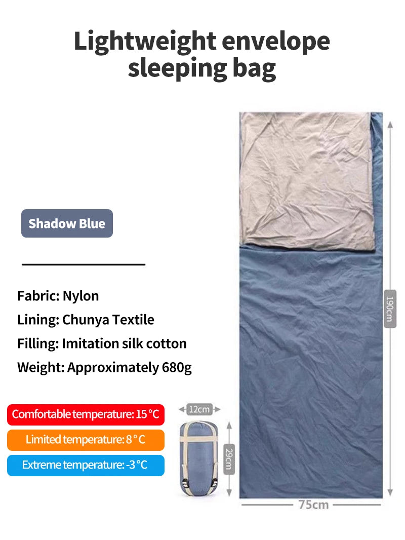 Outdoor Camping Ultralight Compact Adult Sleeping Bag Travel Washable Down Cotton Insulation Dirt-Resistant Portable Waterproof