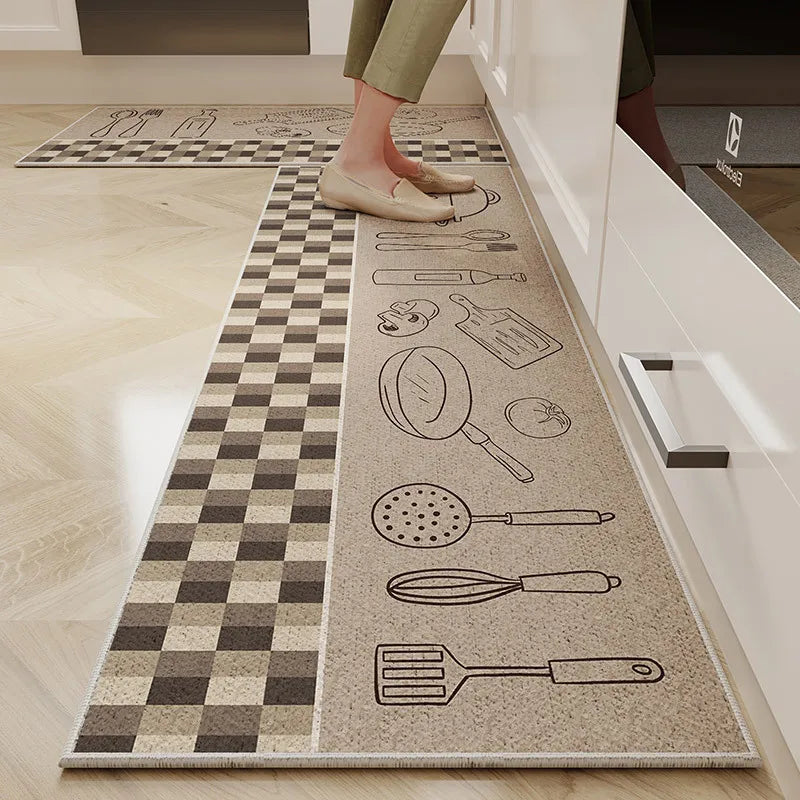 VIKAMA 1/2PC Cartoon Easy To Manage Kitchen Floor Mat Home Long Crystal Velvet Carpet Dirt Resistant and Non-Slip Floor Mat