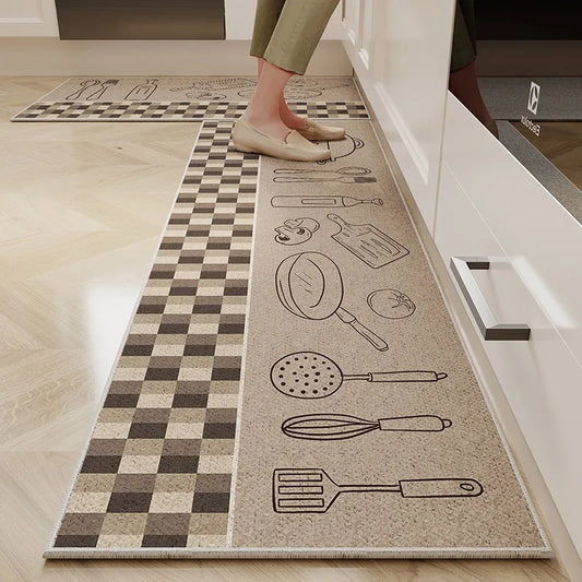 VIKAMA 1/2PC Cartoon Easy To Manage Kitchen Floor Mat Home Long Crystal Velvet Carpet Dirt Resistant and Non-Slip Floor Mat