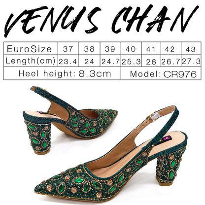 Elegant Women's Nigerian Fashion Pointed-Toe Party Shoe and Bag Set Rhinestone Luxurious Rhinestone Pumps for Special Occasions