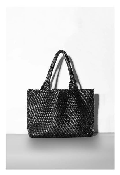 Large-Capacity Designer Knitting Fashion PU Leather Women's Shoulder Bag Handbags for Beach Travel Single-Shoulder Ladies Bag