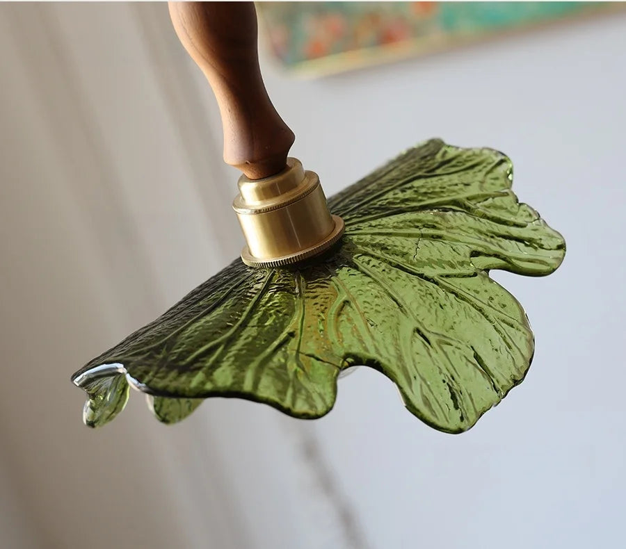 IWHD Home Decor LED Pendant Lights Kitchen Restaurant Copper Socket Flower Green Glass  Nordic Modern Walnut Wood Hanging Lamp