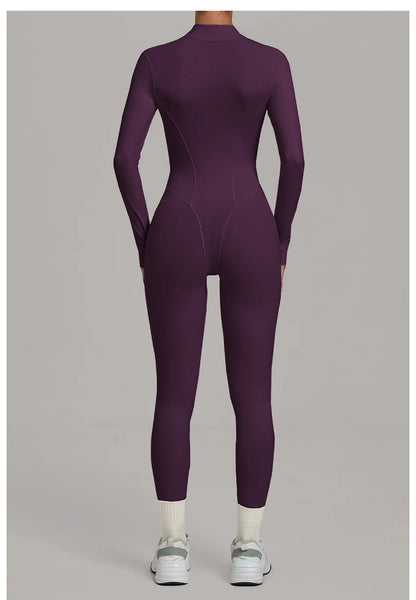 Zipper Jumpsuits for Woman No Padding Sports Overalls for Women Long Sleeve Gym Clothes Woman Activewear 2026 Purple Coffee XL