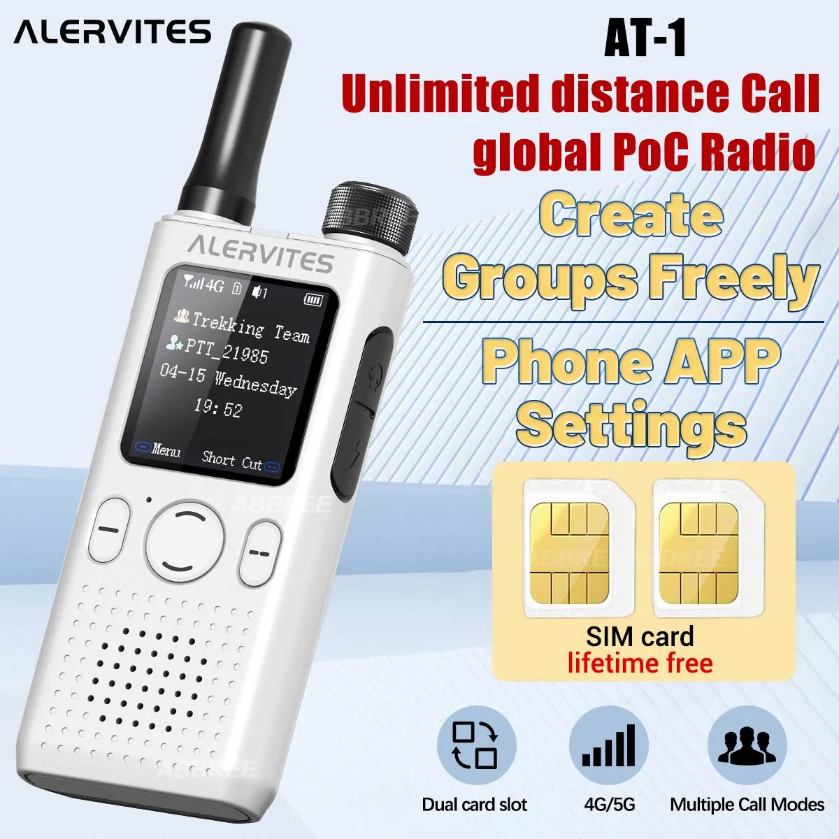 BAOFENG AT1 POC Walkie Talkie Unlimited Data Free For Life Global Phone APP Connection Dual Card Slot ALERVITES Network Radio