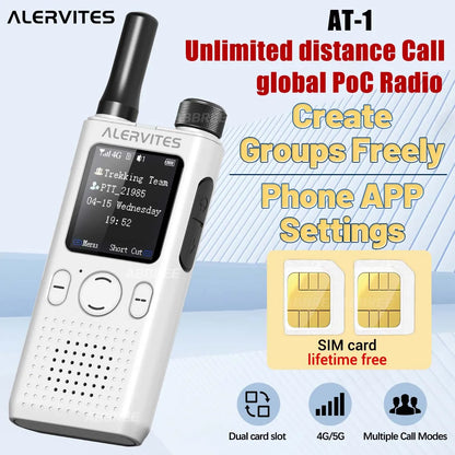 BAOFENG AT1 POC Walkie Talkie Unlimited Data Free For Life Global Phone APP Connection Dual Card Slot ALERVITES Network Radio