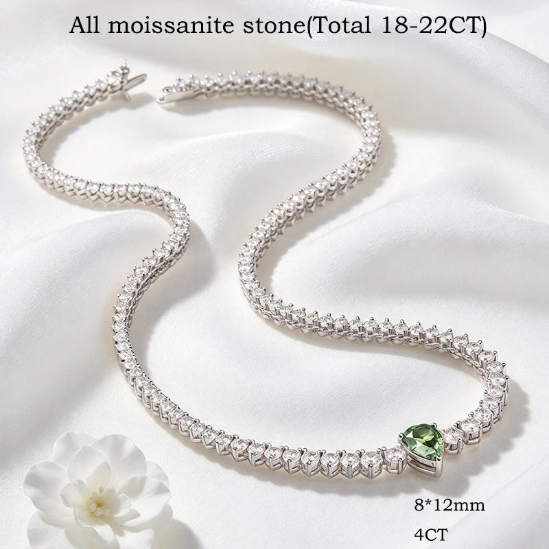 Smyoue Water Drop Moissanite Tennis Necklace for Women Female Choker Chain Gradient Round Stone Real S925 Silver Full Diamond
