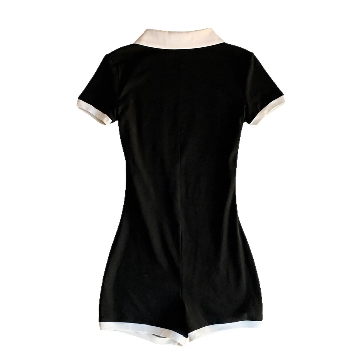 Women's Polo Collar Short Sleeved Tight Fitting Jumpsuit Summer Elegant Buttons Black Playsuit Rompers EU Size