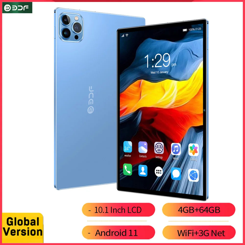 BDF 10.1 Inch Tablet Android 11, 4GB RAM 64GB ROM,1TB Expand,1280x800 IPS Screen 5000MAH Battery,Dual Camera, WiFi,3G Sim Card
