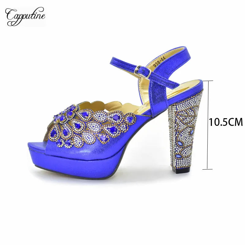 Luxury Wine Women Shoes and Bag to Match African Lady Summer Sandals Match With Handbag High Heels Pumps Purse 938-44 10.5CM