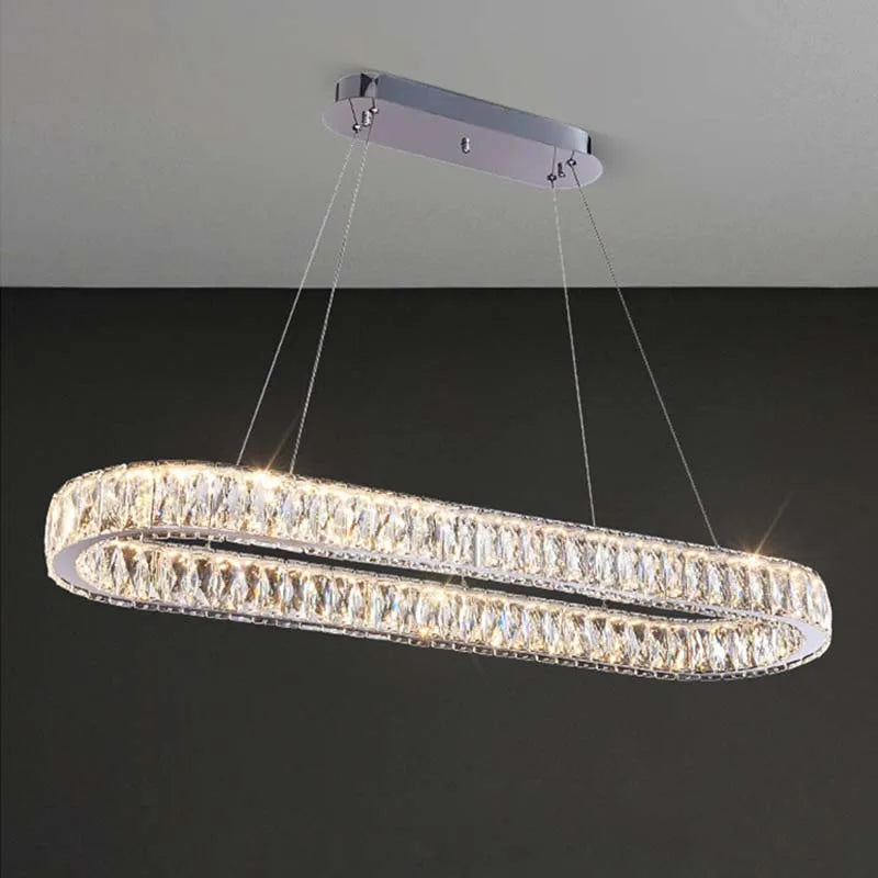 Modern LED Luxury Crystal Chandelier Villa Staircase Living Room Dimming Circular Gold Chandelier Home Lighting Indoor Light