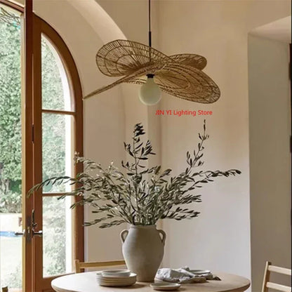 Wabi-Sabi Style Pendant Lights For Bedroom Living Room  Rattan Hand-Woven Lamp Restaurant Home Decor Chandeliers G80 Bulb