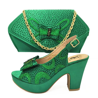 Newest Coming Pointed Toe Italian Design Italian Women Shoes Matching Bags in Silver Color for Wedding Nigerian Ladies Sandals