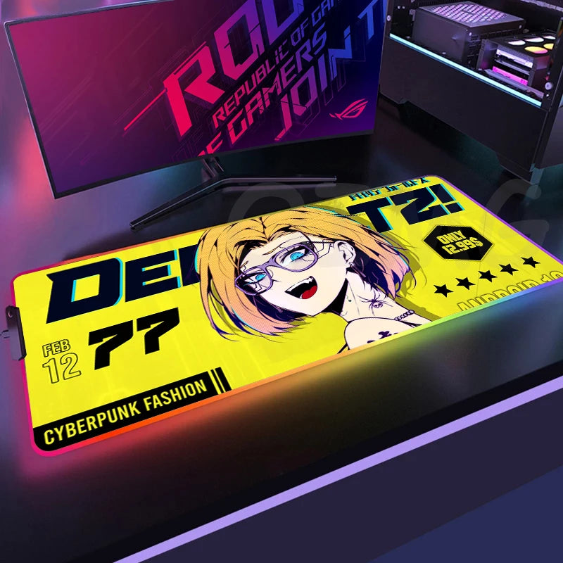 Sexy GirlLED Gaming Mousepads Large Backlight Desk Mat Non-Slip Gamer Mousepad Locking Edge RGB Mouse Pad Luminous Mouse Mat
