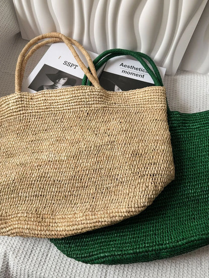2026 New Summer Handmade Raffia Large Capacity Tote Bag for Women, Natural Straw Beach Bag, Luxury Shoulder Handbag