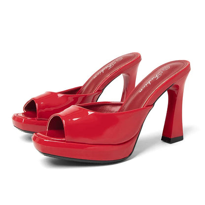 Sexy Luxury Open-Toe High Heel Sandals Thick Platform Thick Heel Women's Shoes Round Head Synthetic Leather Summer Shoes
