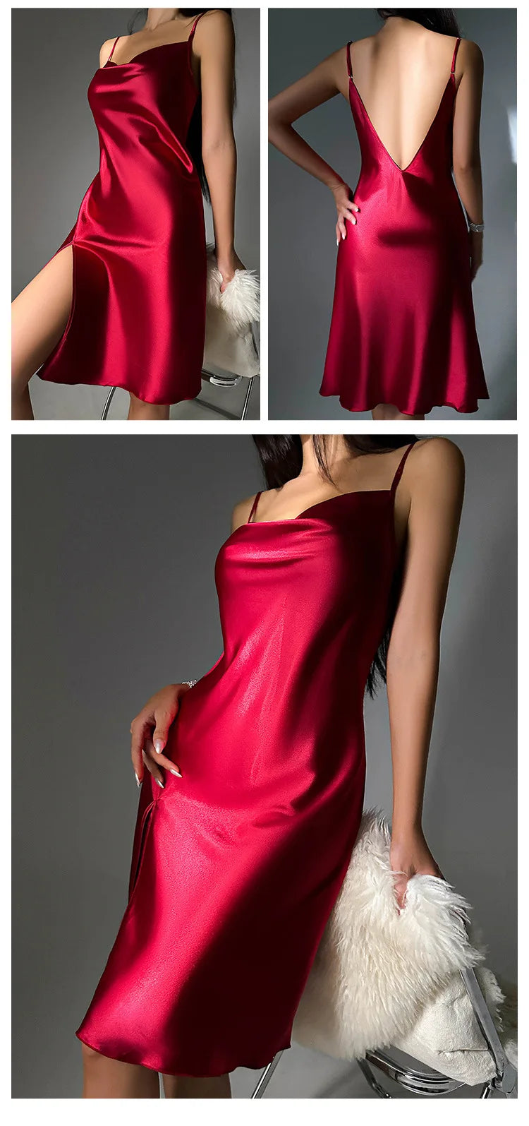 Backless Suspender Skirt Dress for Women Comfortable Pajamas Summer Solid Silk Satin Imitation Silk Sexy Backless Nightgown