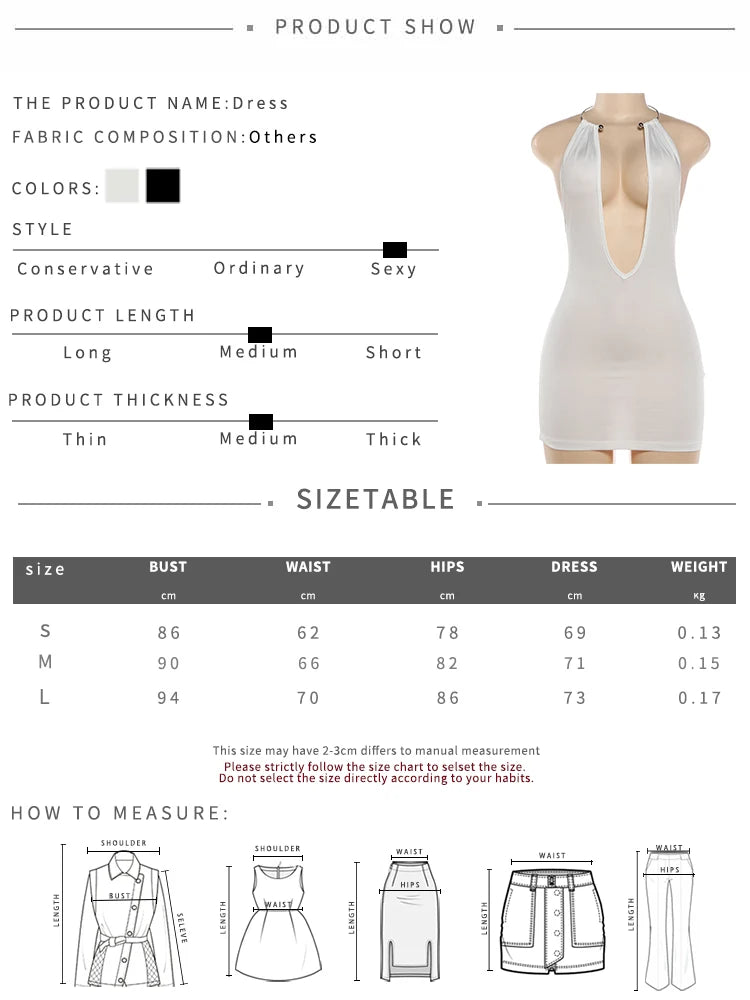 Weird Puss Sexy Backless Dress Woman Summer Trend Metal Ring Halter Low-Neck Sleeveless Hottie Midnight Club Party Mini Bodycon