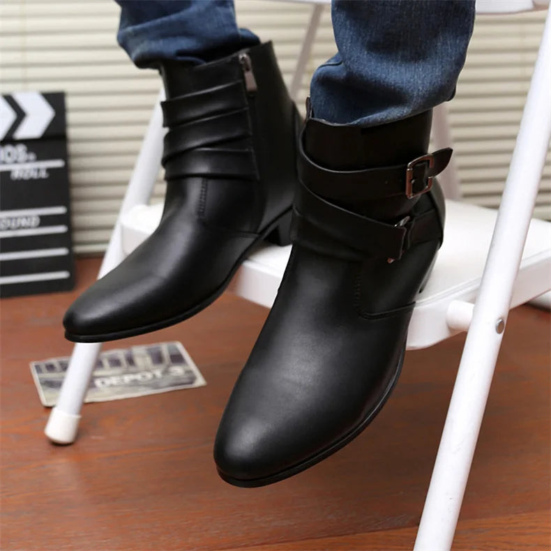 Leather Chelsea Boots Men Designer 2024 White Dress Boots Men Casual High top Buckle Strap Formal Shoes Men Motorcycle Boots