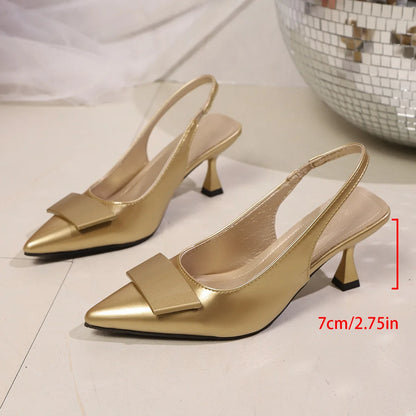 Luxury Designer Woman High Heels Sandals Elegant Pointed Toe Summer Office Lady Shoes silver Party Bridal Stilettos Slingbacks