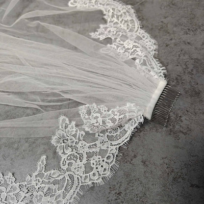 Customized Eyelash Lace Veil, 2m/2.5m/3m Wedding Veil with Comb, 1.5m Width Ivory Bridal Veil with Eyelash Lace