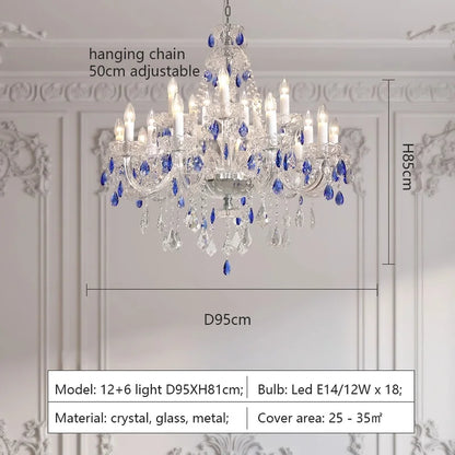 French Blue Romantic Crysatl Chandeliers Light Luxury Glass Living Room Art Decor Candle Pendant Lights Lighting Bedroom Lamps