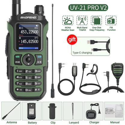 Baofeng UV-21 PRO Walkie Talkie V2 Long Range Multi-band Portable Ham Two Way Radio Wireless Copy Frequency Type-C For Hunting