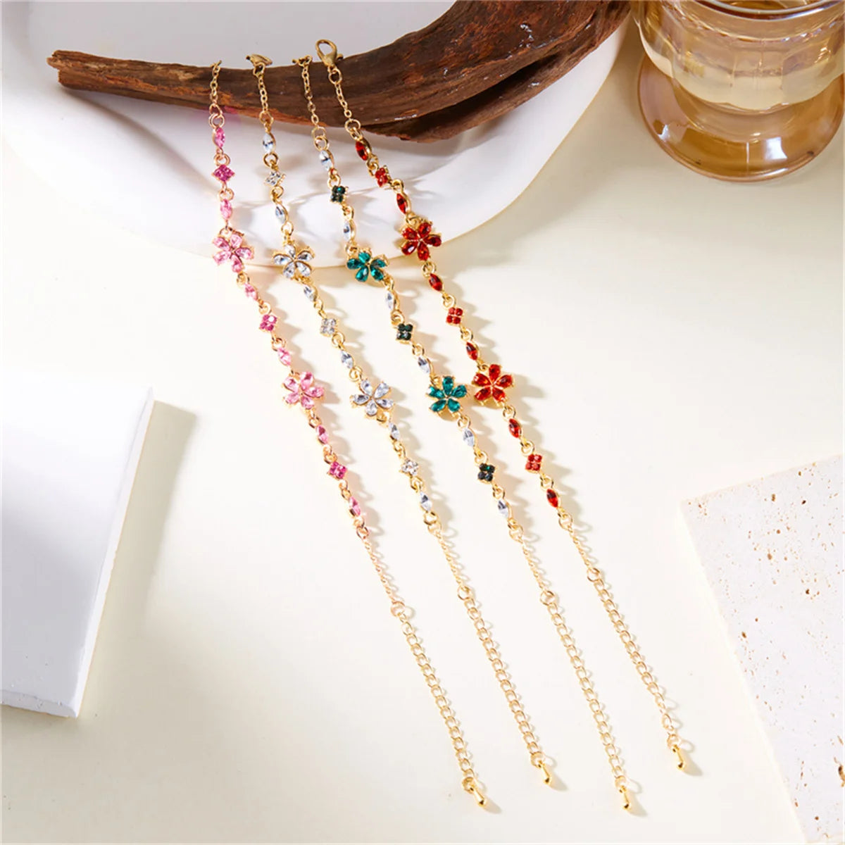 Elegant Crystal Flowers Bracelets For Women Girls Y2K Sweet Sparkling Zircon Floral Plant Chain Bracelet Luxury Wedding Jewelry