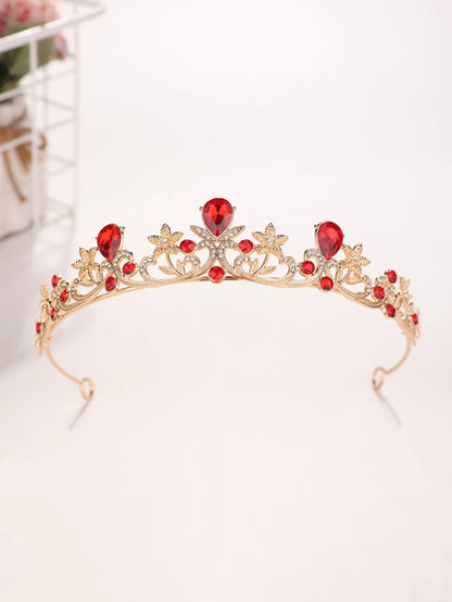 Golden Rose Gold Red Diamond Crown for Bridesmaid Headpiece Light Luxury Style Red Crystal Hairband. Wedding Dress, Formal Wear