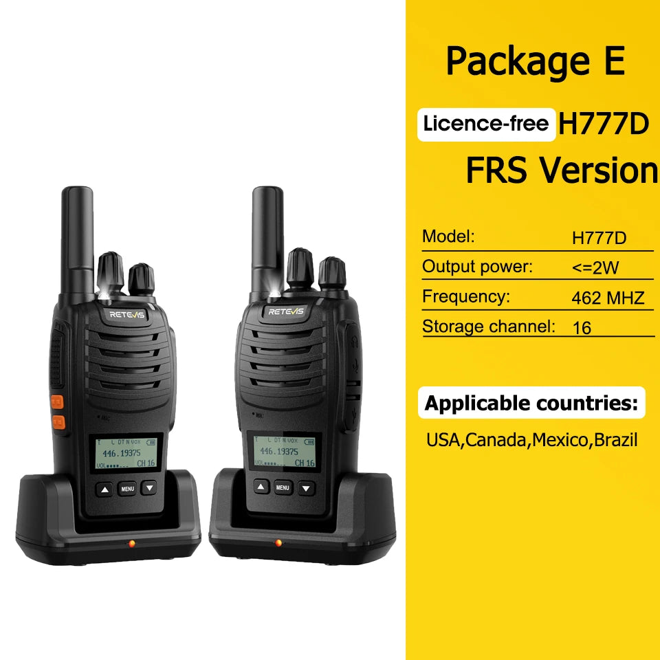 Retevis H777D (H777Upgraded) Walkie Talkie PMR/FRS Portable License-Free LCD Display Two Way Radio Long Range Type-C for Camping