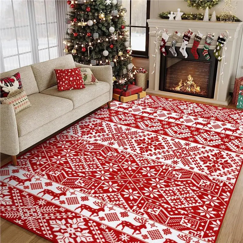 Christmas Day living room decoration red carpet large area rugs for bedroom Washable lounge floor mat Anti-slip bedside soft rug