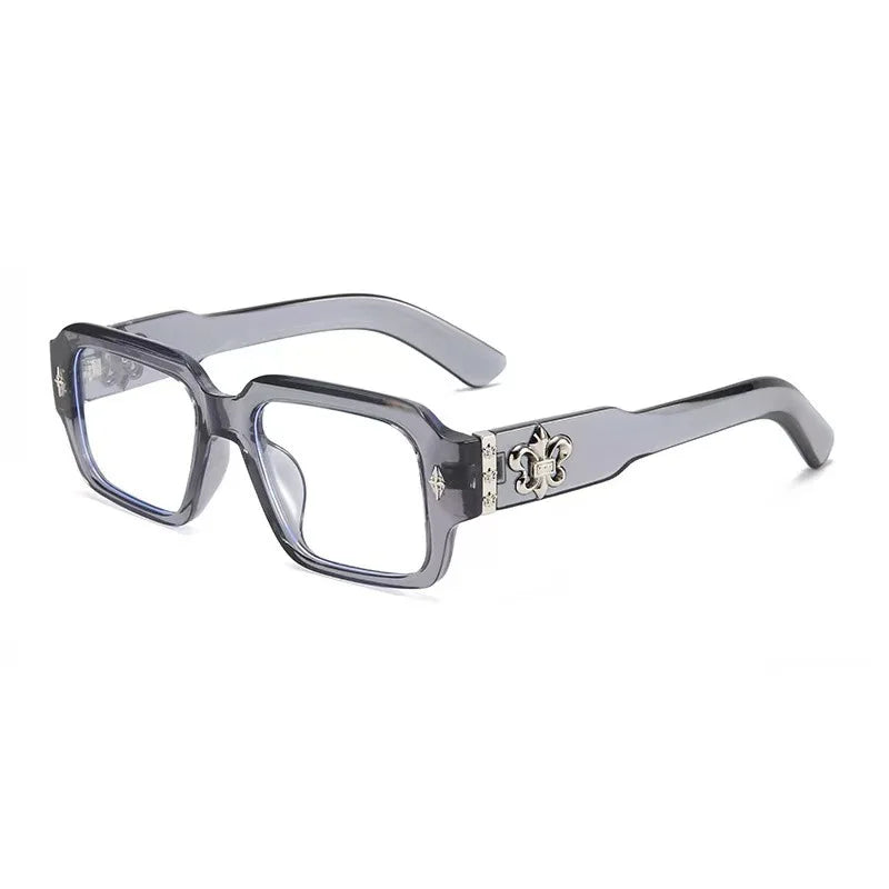 Retro Gothic Square Optical Glasses With Metal Fleur-de-lis Ornament Unisex Fashion Eyeglasses Anti Blue Light Computer Eyewear