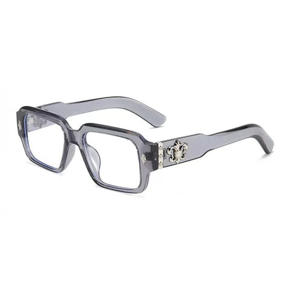 Retro Gothic Square Optical Glasses With Metal Fleur-de-lis Ornament Unisex Fashion Eyeglasses Anti Blue Light Computer Eyewear